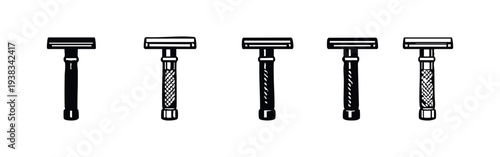 Classic Safety Razor Icons Collection - Men's Grooming Tools in Silhouette and Outline Styles