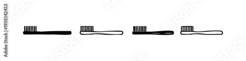 Set of Toothbrush Icons - Oral Care and Dental Health Symbols, Flat Design Vector Illustrations