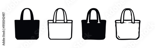 Tote Bag Vector Icon Set - Reusable Shopping and Canvas Bags for Eco-Friendly Lifestyle