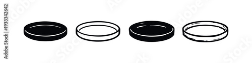 Minimalist Ring and Cap Icons Set, Four Variations of Cylindrical Object Symbols on White Background