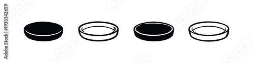 Abstract Cylindrical Ring and Cap Icons, Four Minimalist Round Elements on White Background