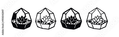 Succulent Terrarium Icons in Geometric Glass Containers - Botanical Decor Vector Collection