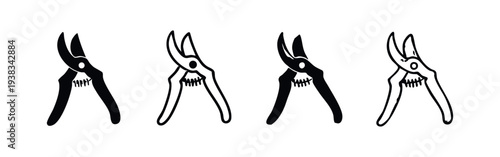 Gardening Shears Icons Set - Pruning Tool Silhouette and Outline for Horticulture Vector