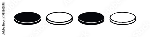 Abstract Round Disk Icons Set. Stacked Circle Glyph and Outline Vector Illustrations for Geometric Shapes.