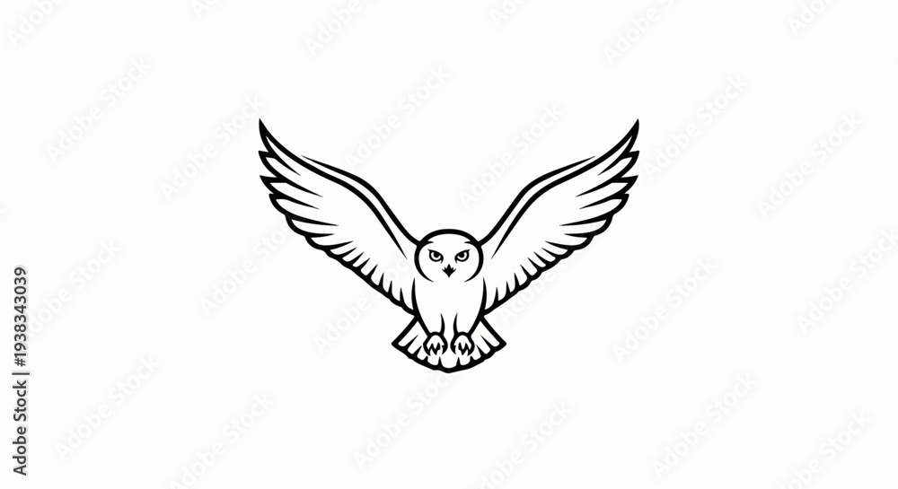 Fototapeta premium Minimalist line art illustration of an owl with wings spread wide