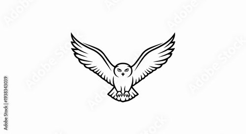 Minimalist line art illustration of an owl with wings spread wide
