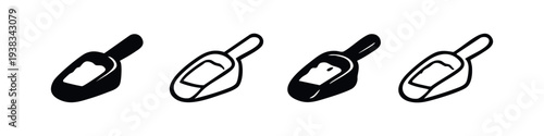 Modern Scoop Shovel Vector Icon Set. Food Ingredient Tool Illustration.