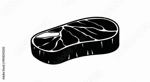 A black and white illustration of a raw, thick steak