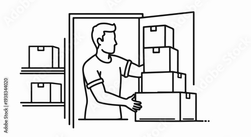 A person is stacking boxes inside a storage unit