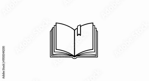 Stylized outline of an open book with pages and a bookmark