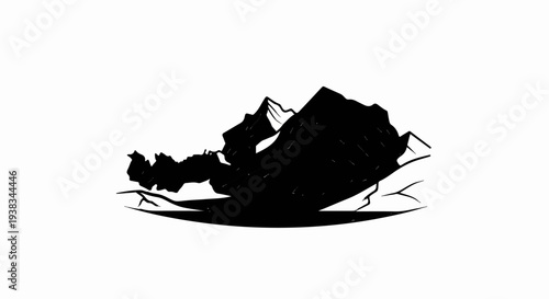 Stylized black and white silhouette of majestic mountain peaks under a clear sky