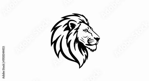 Stylized black and white profile of a lion's head with a flowing mane
