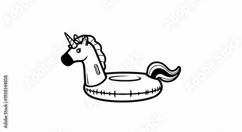 Stylized unicorn float with mane and striped tail