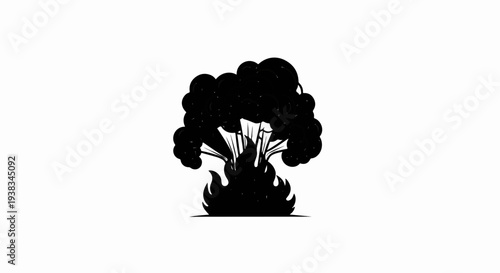 Stylized black silhouette of a broccoli floret engulfed in flames