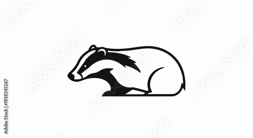 A minimalist black and white graphic illustration of a badger