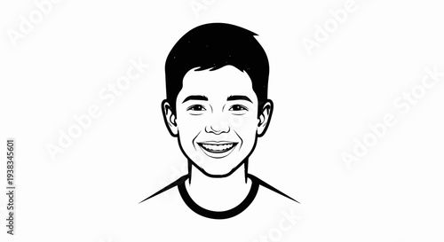 Cartoon drawing of a young boy's smiling face and shoulders