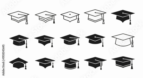 Collection of graduation caps in various styles and fills