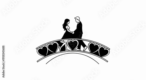 Couple dances romantically on a bridge adorned with hearts