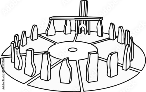 Monolithic stone circle with central altar and standing stones