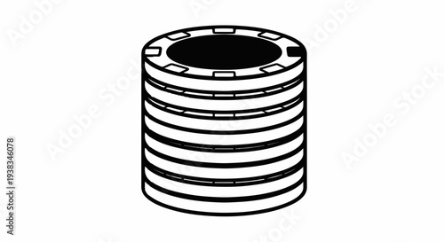 Stack of black and white circular objects with segmented edges