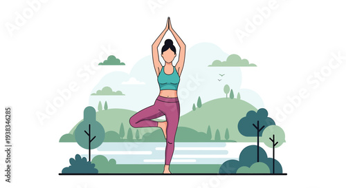 Woman Doing Yoga Tree Pose in Nature