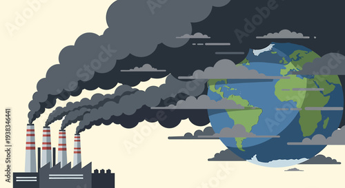 Polluted Earth with Industrial Factory Emitting Smoke