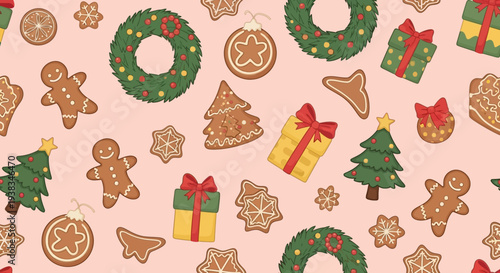 christmas decorations and sweets pattern.