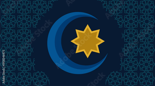 Blue crescent moon and eight pointed star, mystical and celestial design, suitable for astrology and fantasythemed projects.