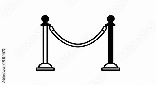 Simple vector graphic of a stanchion barrier with a curved rope on a white background