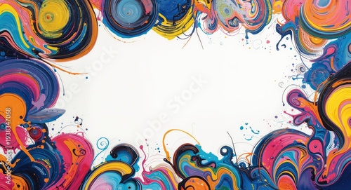 Creative vibrant painting showcasing swirls of color and line work