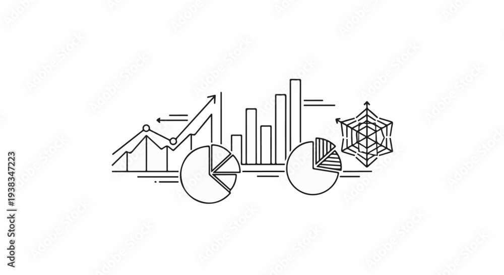 Obraz premium Stylized graphic collection of charts, graphs, and data visualization