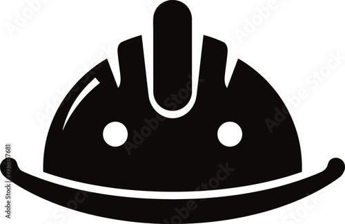 A black and white image of a firefighter's helmet icon graphic symbol