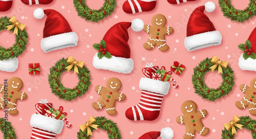 Christmas decorations and holiday symbols pattern.