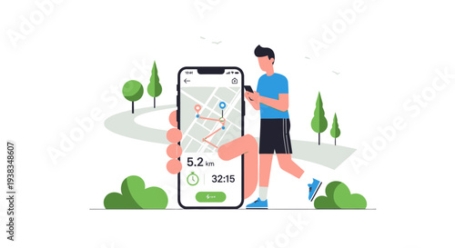 Man using smartphone while walking outside.