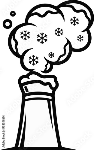 Industrial cooling tower emitting snowflake-shaped steam clouds