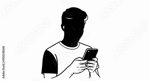 Person with dark silhouette face smiles at phone
