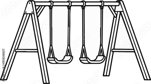 Outline drawing of a simple metal A-frame swing set with two swings