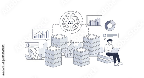 Man Working on Laptop with Books.