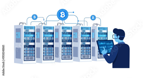 Man working with computer server technology.