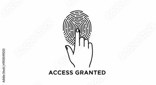 A finger touches a fingerprint scan with text "ACCESS GRANTED" below