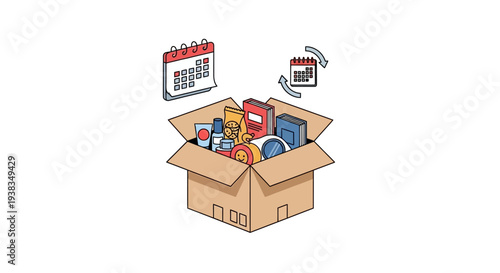 Open cardboard moving box with groceries.