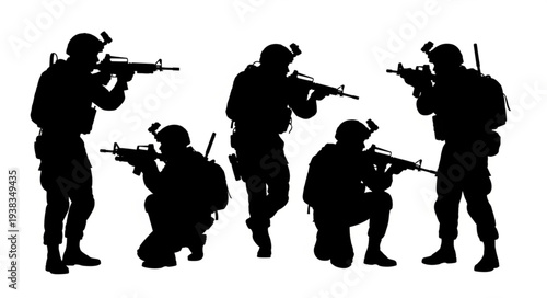 Silhouetted Soldiers with Rifles at Attention.