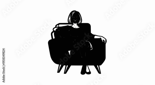 Silhouette of a woman with short hair relaxing in a plush chair