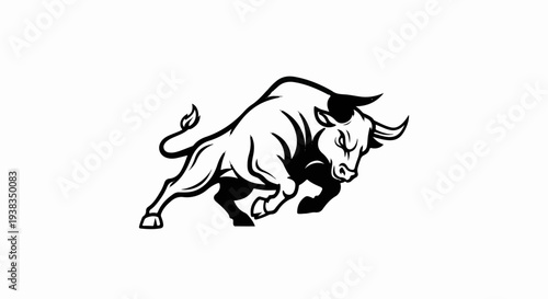 Powerful black and white illustration of a charging bull