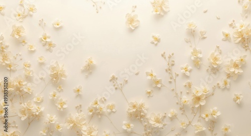 Elegant ditsy floral design of small yellow blossoms on a soft pale background