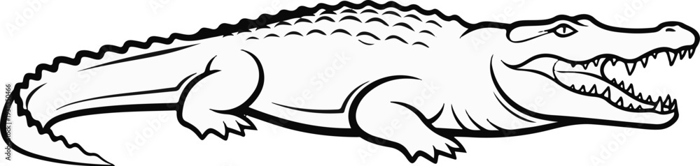 Obraz premium Outline drawing of a powerful alligator with mouth open and sharp teeth