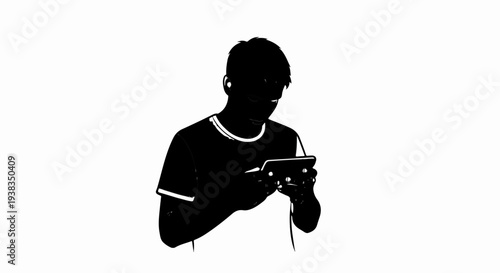Silhouette of a person holding a mobile phone with both hands