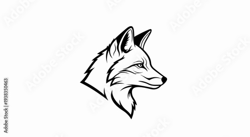 A sharp, black and white illustration of a fox's head in profile