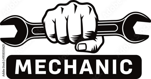 Mechanic hand holding wrench tool logo graphic design