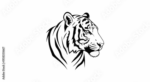 Minimalist black and white stylized tiger head profile